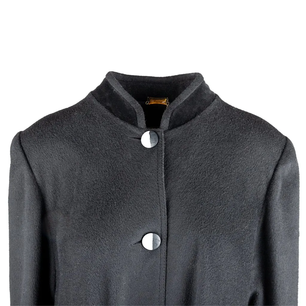 Unsigned Ritz Saddler Vintage Coat - '90s Black Wool Good - Inside View