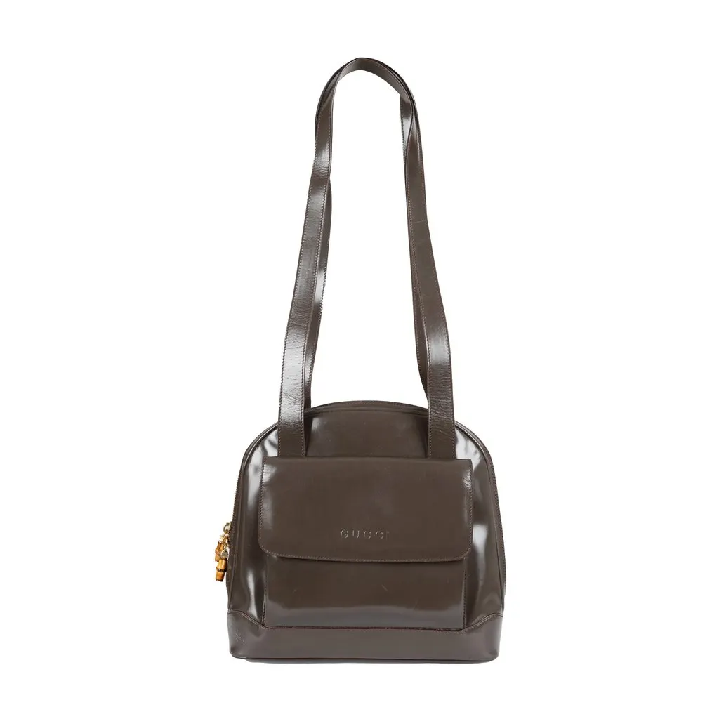 Gucci Vintage Patent Leather Shoulder Bag - '00s Brown Leather Good - Front View