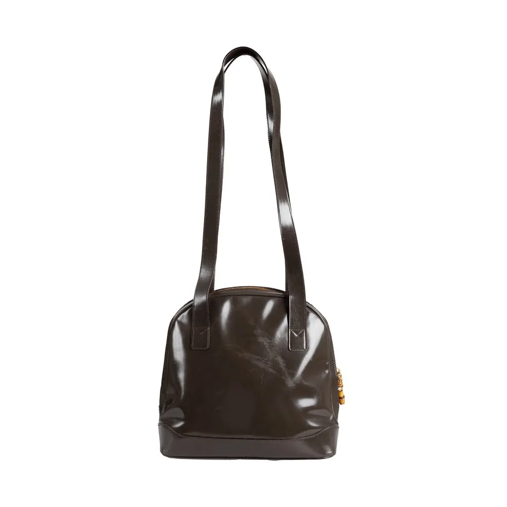 Gucci Vintage Patent Leather Shoulder Bag - '00s Brown Leather Good - Back View