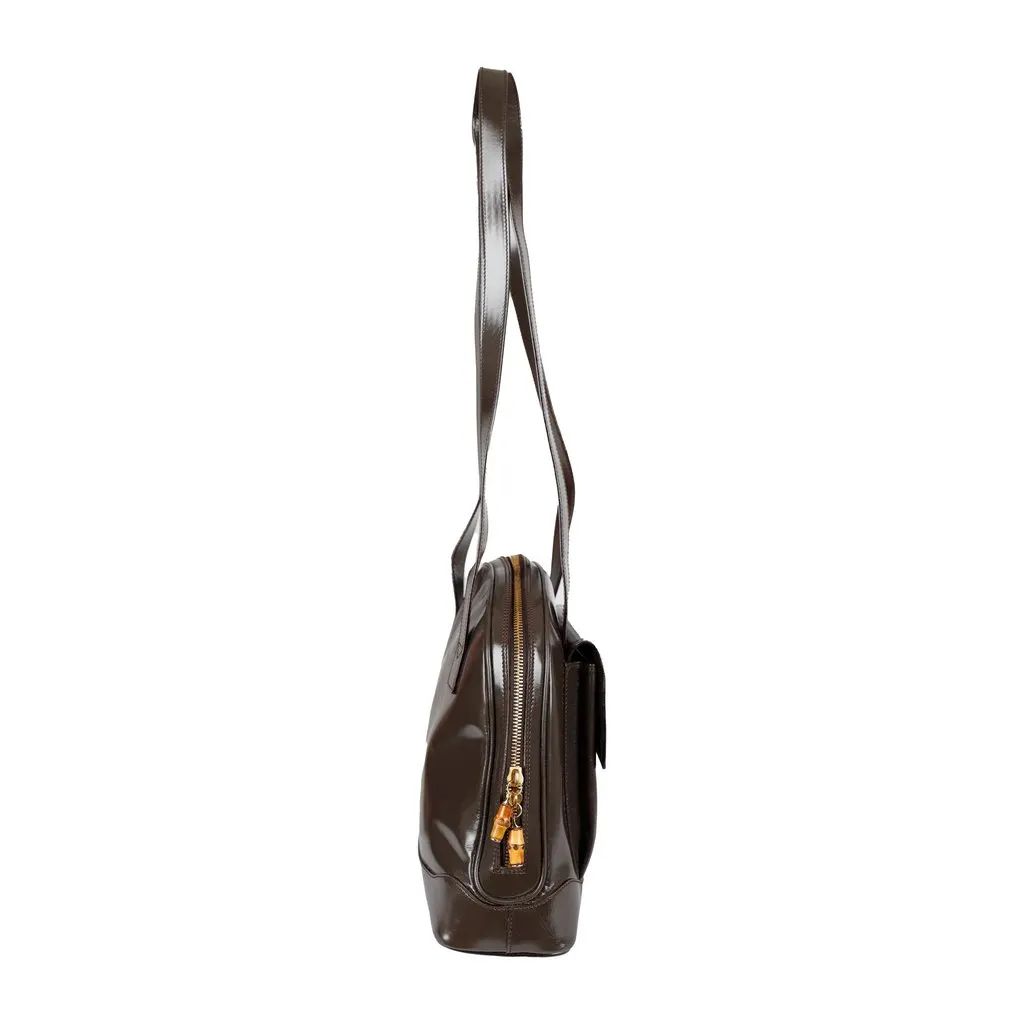 Gucci Vintage Patent Leather Shoulder Bag - '00s Brown Leather Good - Inside View