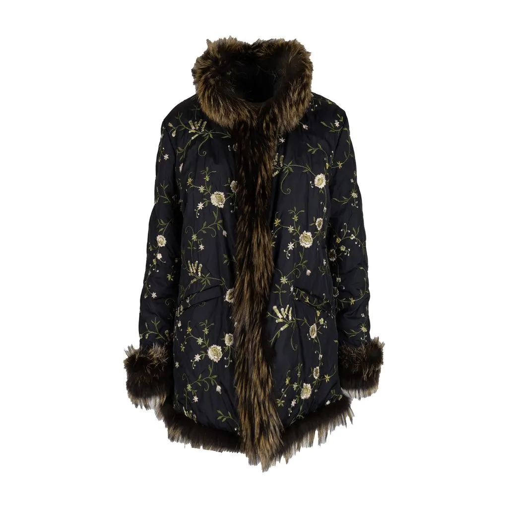 Unsigned Scervino Embroidered Jacket with Fur - '10s Red Good - Front View