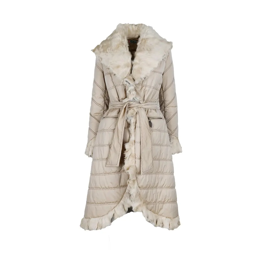 Unsigned Down Jacket With Fur - '10s Beige Good - Front View