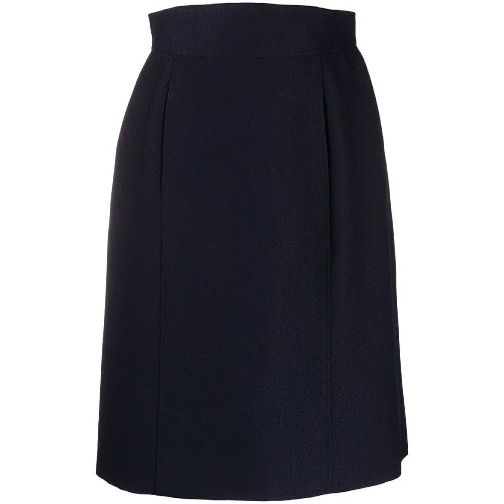 Chanel Blue Wool Skirt - '80s Blue Wool Good - Front View