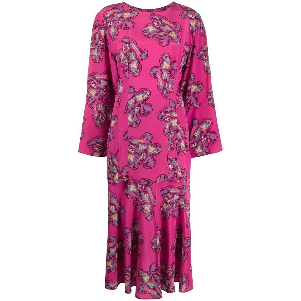 Fendi Pink Floral Suit - '70s Pink Silk Good - Front View