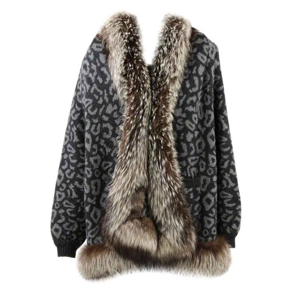 Valentino Cashmere and Fox Fur Cardigan - '80s Grey Wool Good - Front View