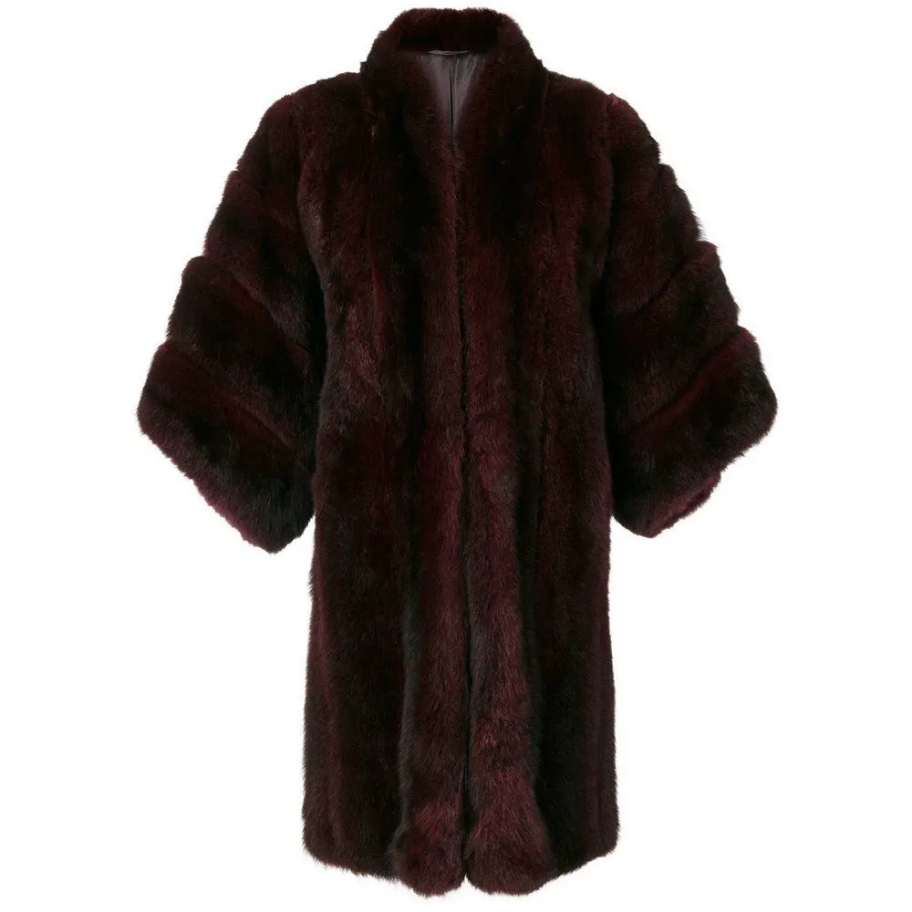 Christian Dior Burgundy Fur Coat - '80s Burgundy Good - Front View