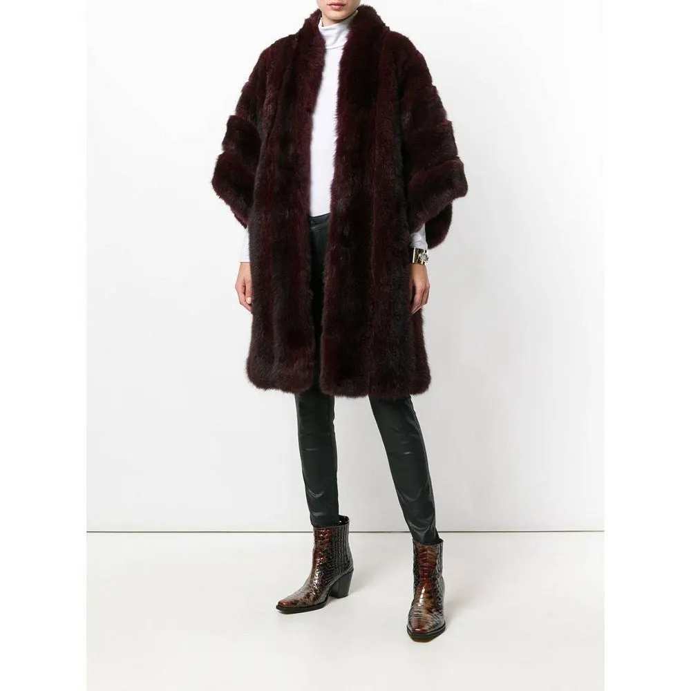 Christian Dior Burgundy Fur Coat - '80s Burgundy Good - Back View
