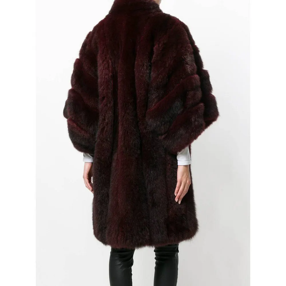 Christian Dior Burgundy Fur Coat - '80s Burgundy Good - Model View
