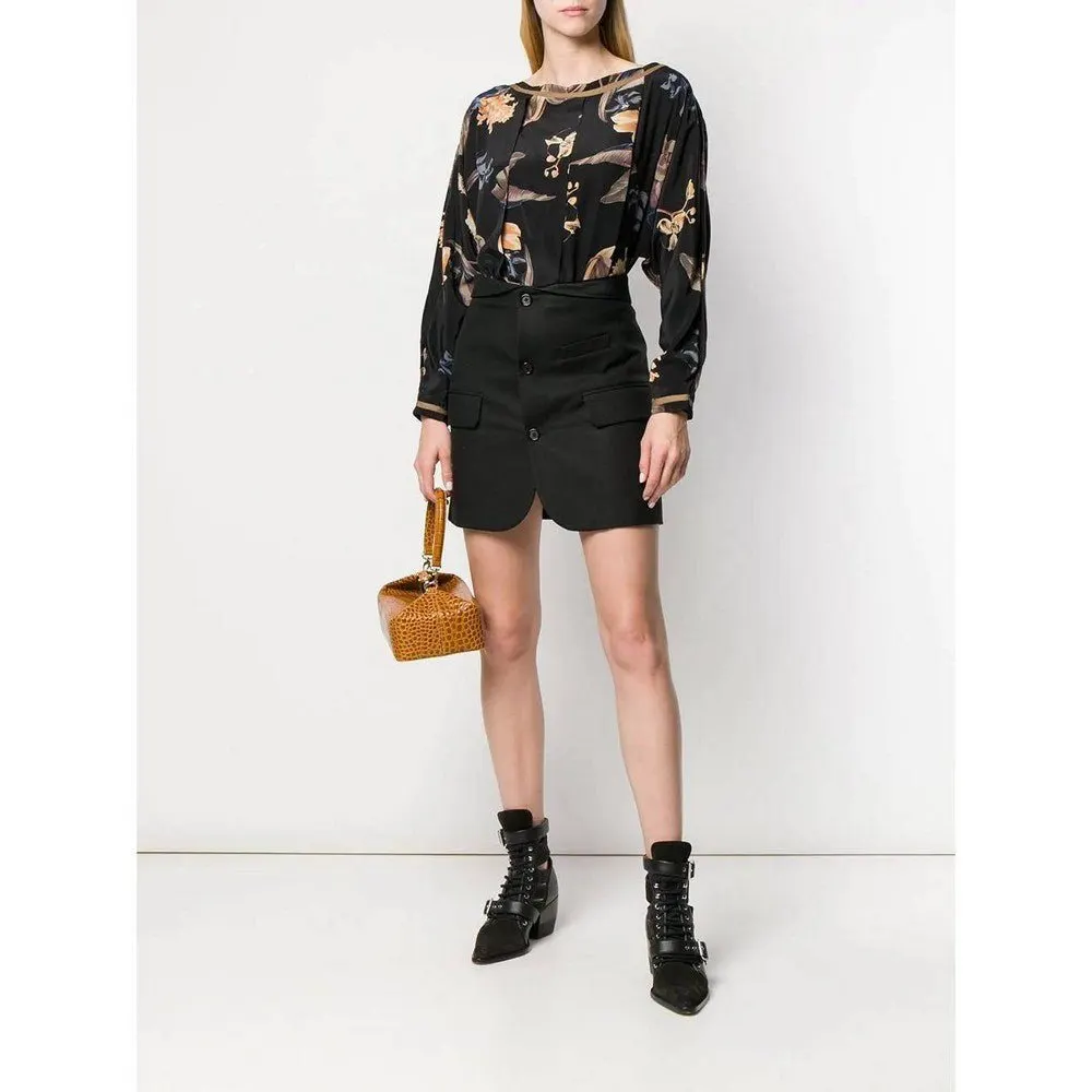 Gianni Versace Floral Silk Blouse - '80s Black Silk Good - Back View
