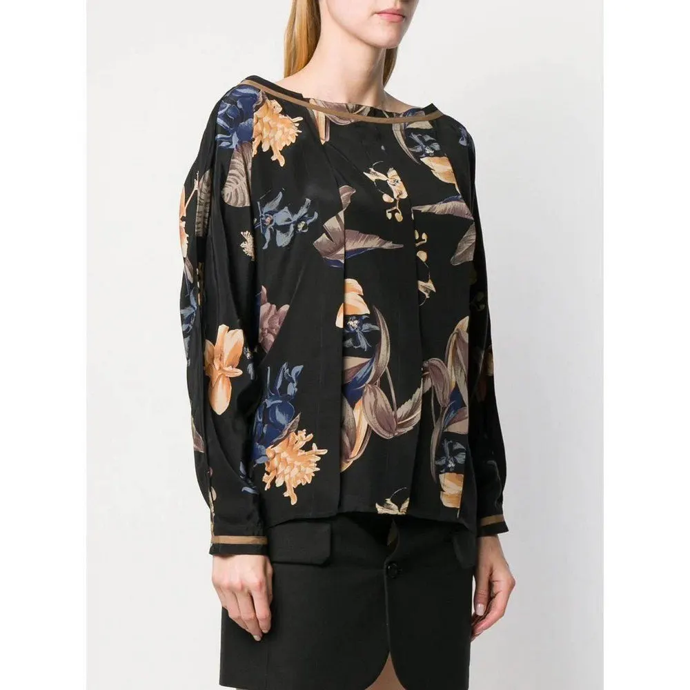 Gianni Versace Floral Silk Blouse - '80s Black Silk Good - Inside View