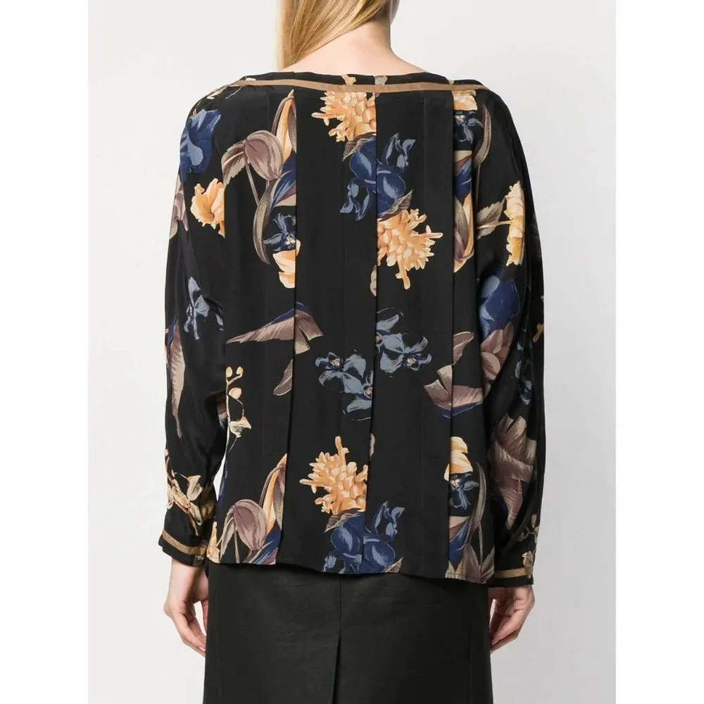 Gianni Versace Floral Silk Blouse - '80s Black Silk Good - Model View