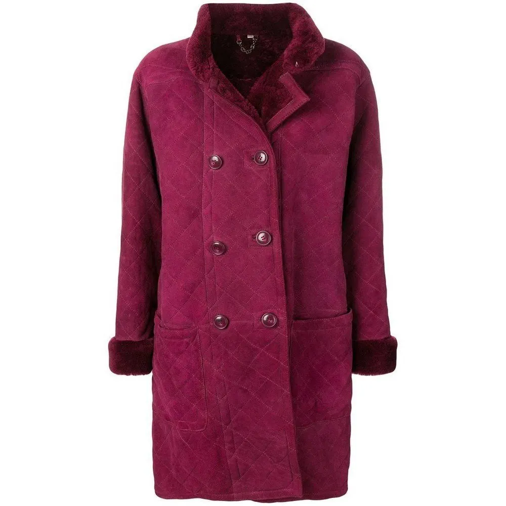 Yves Saint Laurent Purple Suede Coat - '80s Purple Suede Good - Front View