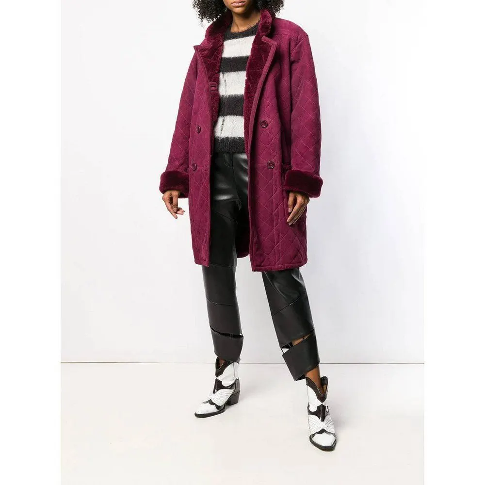 Yves Saint Laurent Purple Suede Coat - '80s Purple Suede Good - Back View