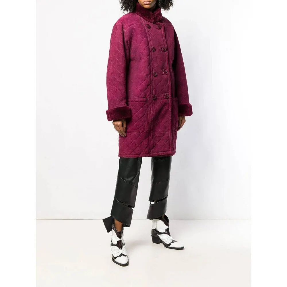 Yves Saint Laurent Purple Suede Coat - '80s Purple Suede Good - Inside View