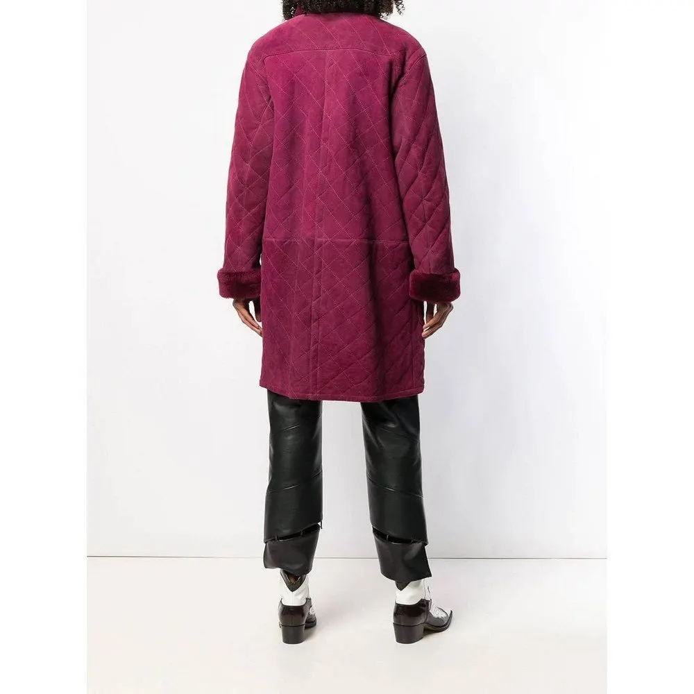 Yves Saint Laurent Purple Suede Coat - '80s Purple Suede Good - Model View
