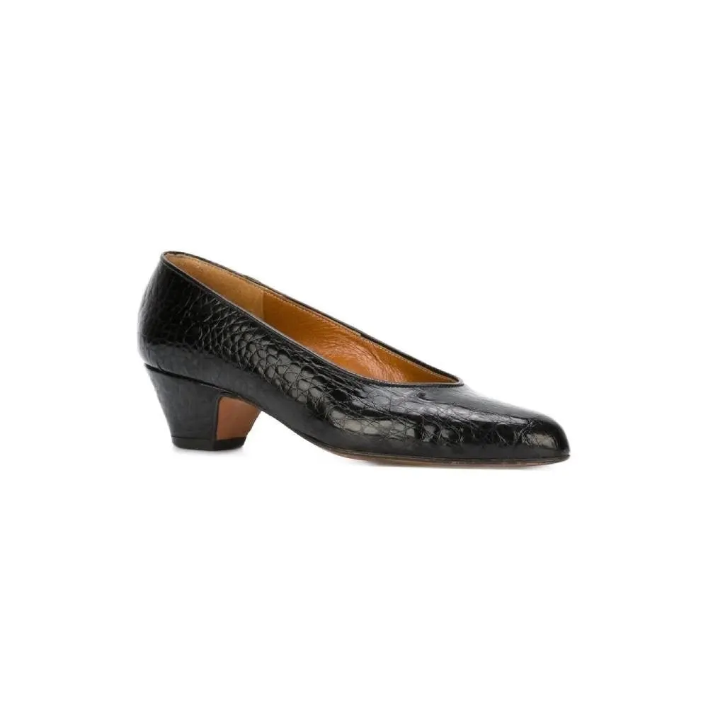 Fendi Shiny Black Leather Pumps - '80s Black Leather Good - Back View
