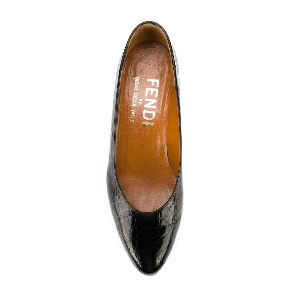 Fendi Shiny Black Leather Pumps - '80s Black Leather Good - Model View