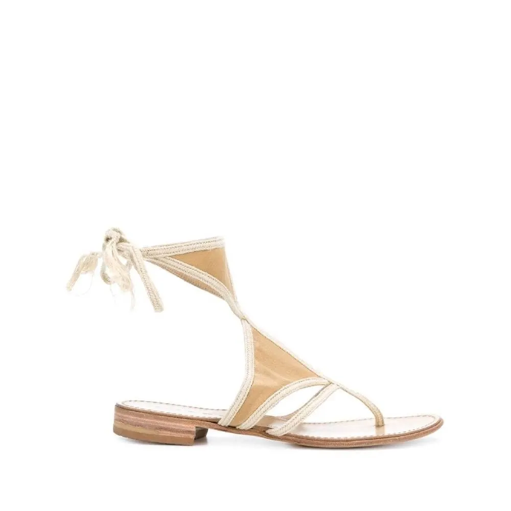 Prada Beige Rope Flat Sandals - '00s Beige Leather Good - Front View