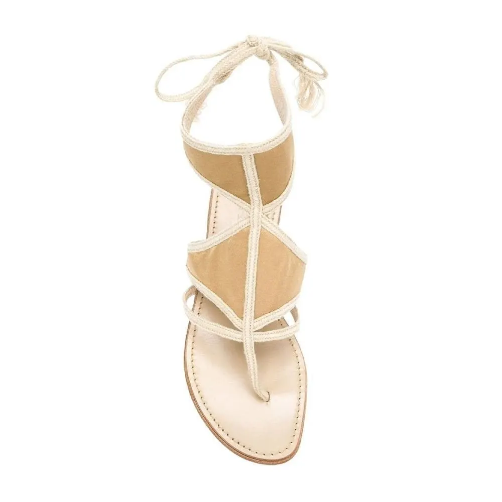 Prada Beige Rope Flat Sandals - '00s Beige Leather Good - Model View