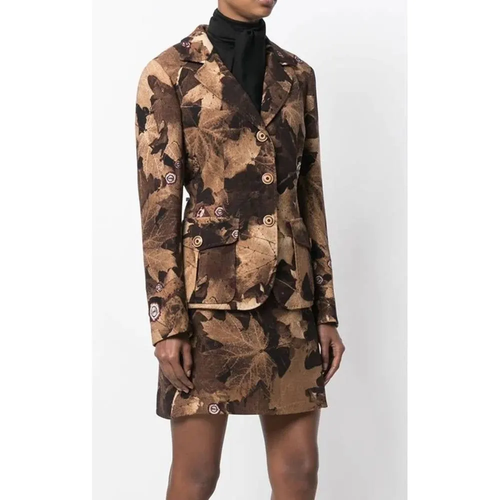 Moschino Brown Floral Pattern Wool Suit - '90s Brown Wool Good - Back View