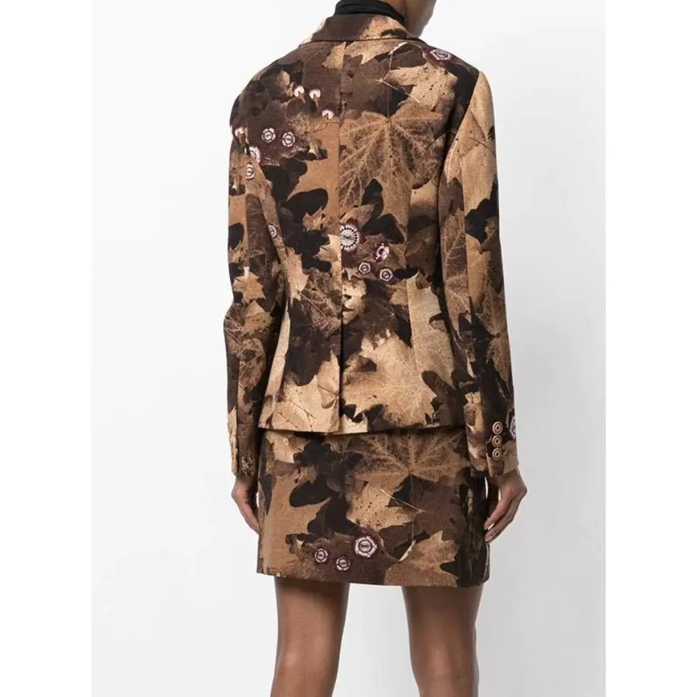 Moschino Brown Floral Pattern Wool Suit - '90s Brown Wool Good - Inside View