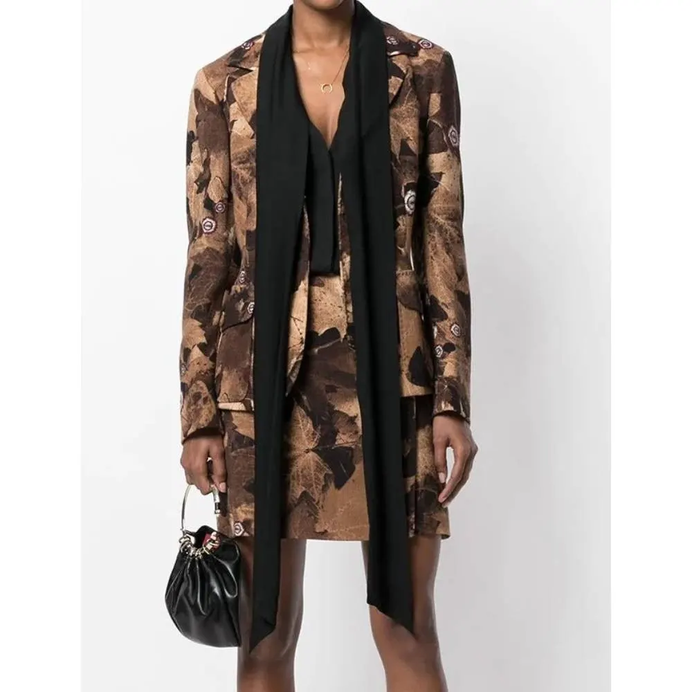 Moschino Brown Floral Pattern Wool Suit - '90s Brown Wool Good - Model View