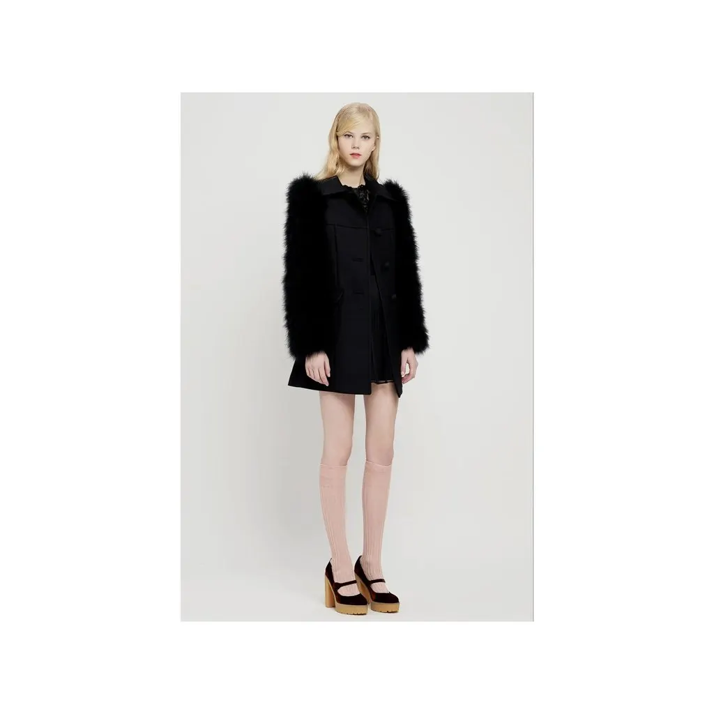 Valentino Wool Coat with Animal Feather Sleeves - '10s Red Wool Good - Back View