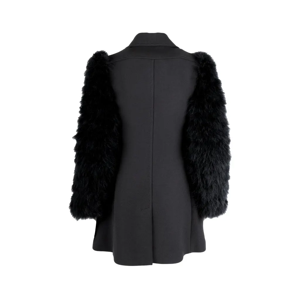 Valentino Wool Coat with Animal Feather Sleeves - '10s Red Wool Good - Inside View