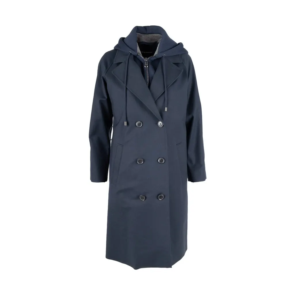 Emporio Armani Trench Coat with Detachable Hoodie - '10s Navy Cotton Good - Front View