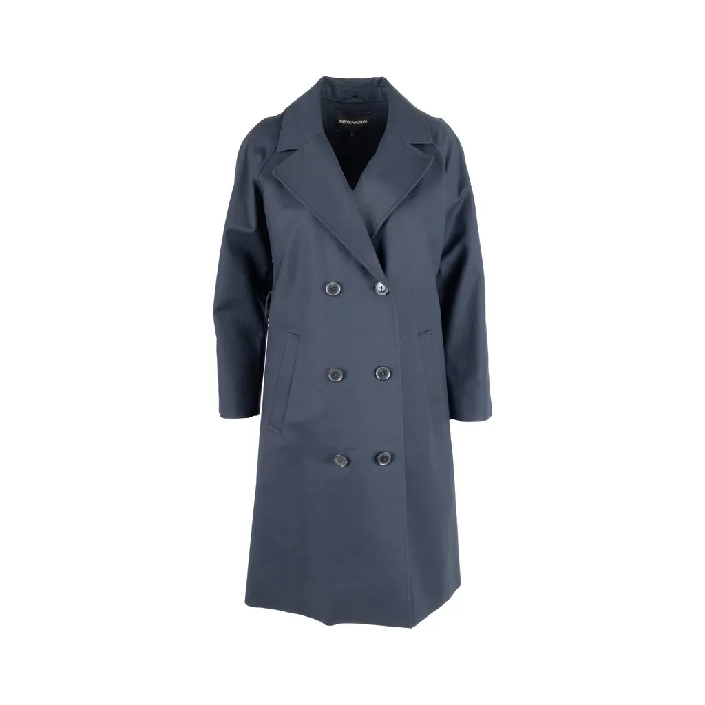 Emporio Armani Trench Coat with Detachable Hoodie - '10s Navy Cotton Good - Back View