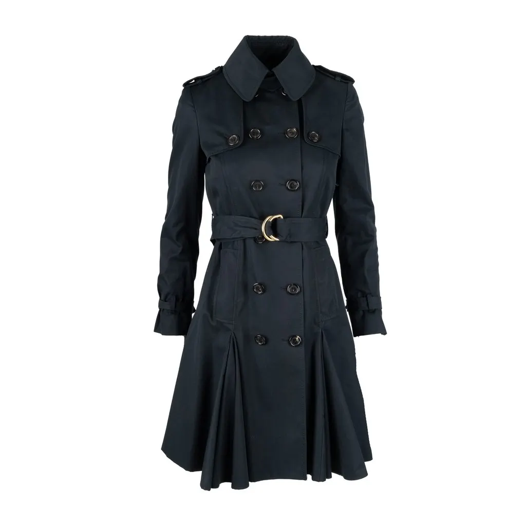 Moschino Cheap and Chic Trench Coat with Pleats - '10s Navy Cotton Good - Front View