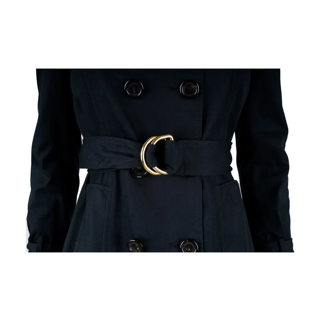 Moschino Cheap and Chic Trench Coat with Pleats - '10s Navy Cotton Good - Model View