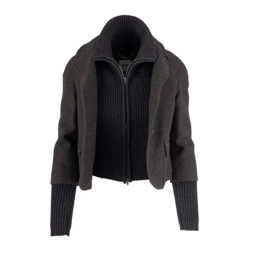 Moschino Jacket with Zippered Sweater Vest - '10s Red Wool Good - Inside View