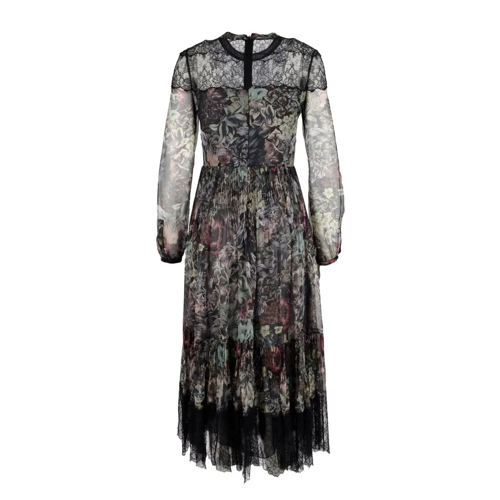 Valentino Lace Trimmed Floral Print Dress - '10s Red Lace Good - Back View