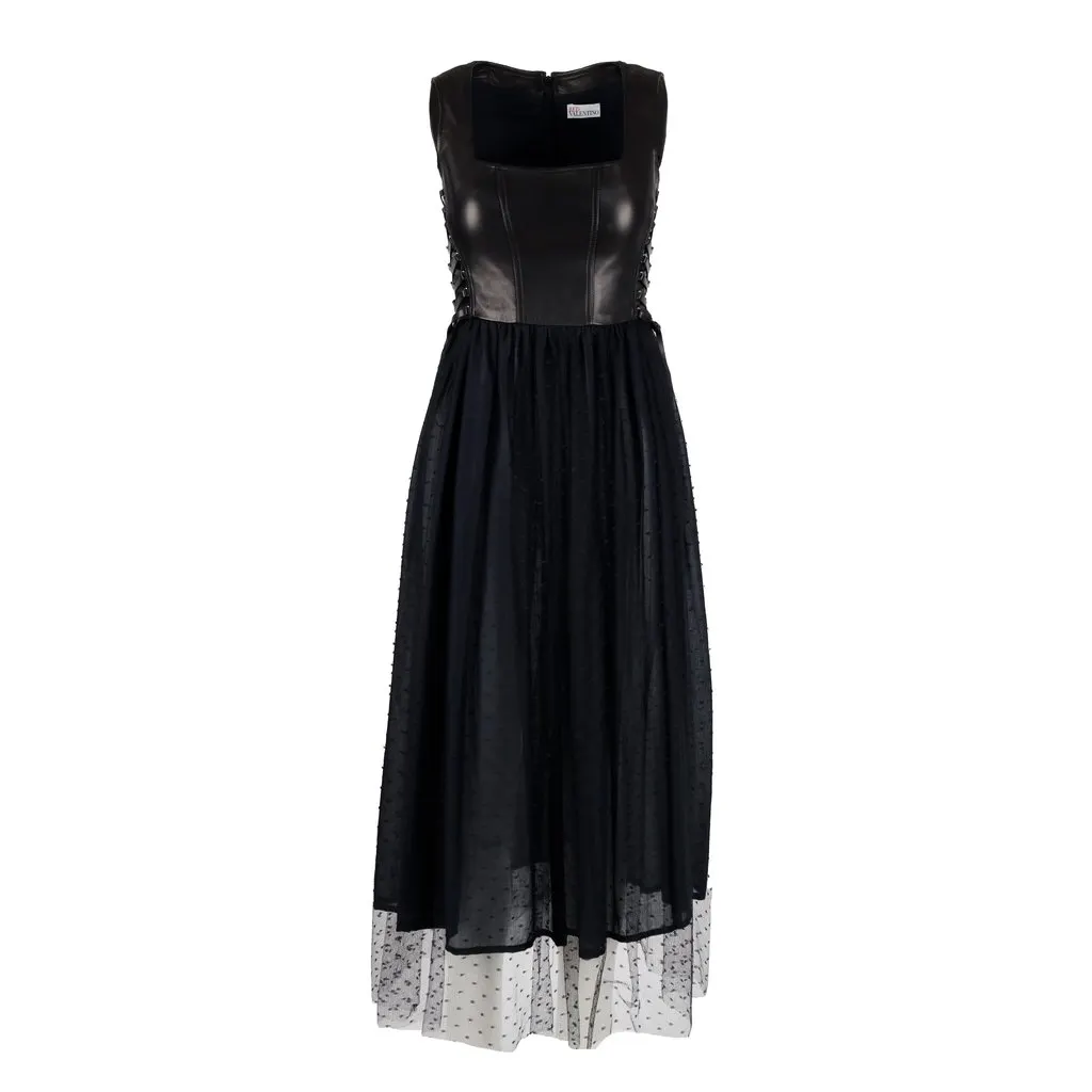 Valentino Leather Corset and Tulle Dress - '10s Red Leather Good - Front View