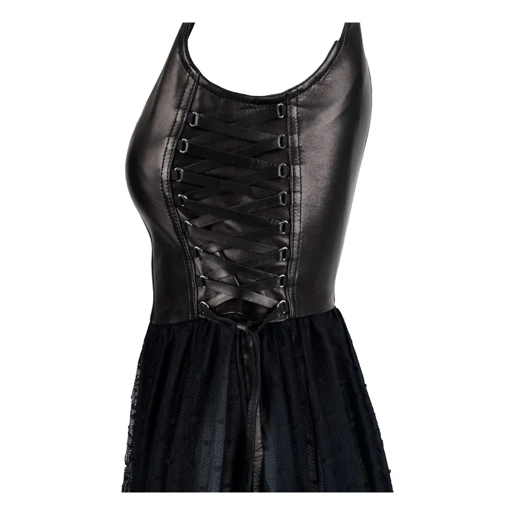 Valentino Leather Corset and Tulle Dress - '10s Red Leather Good - Model View