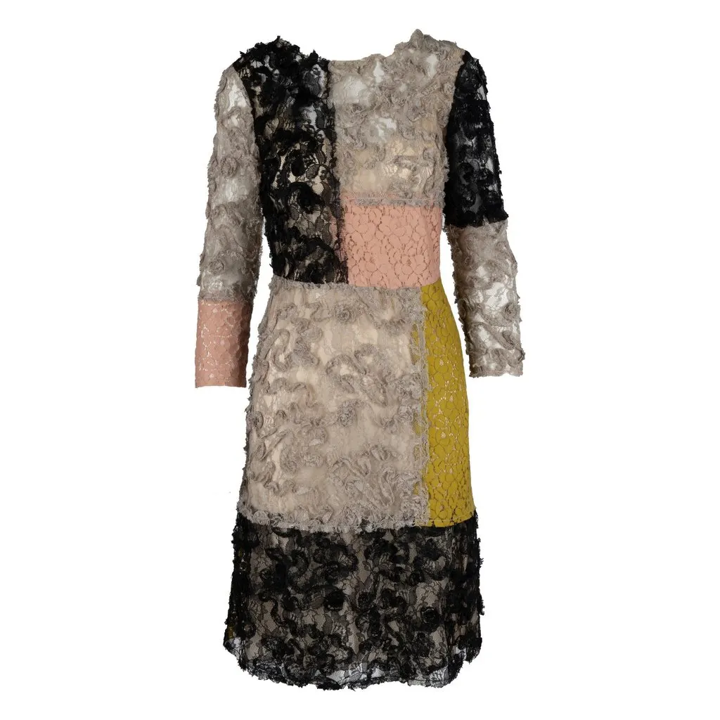 Moschino Cheap and Chic Colorblock Lace Dress - '10s Beige Lace Good - Front View