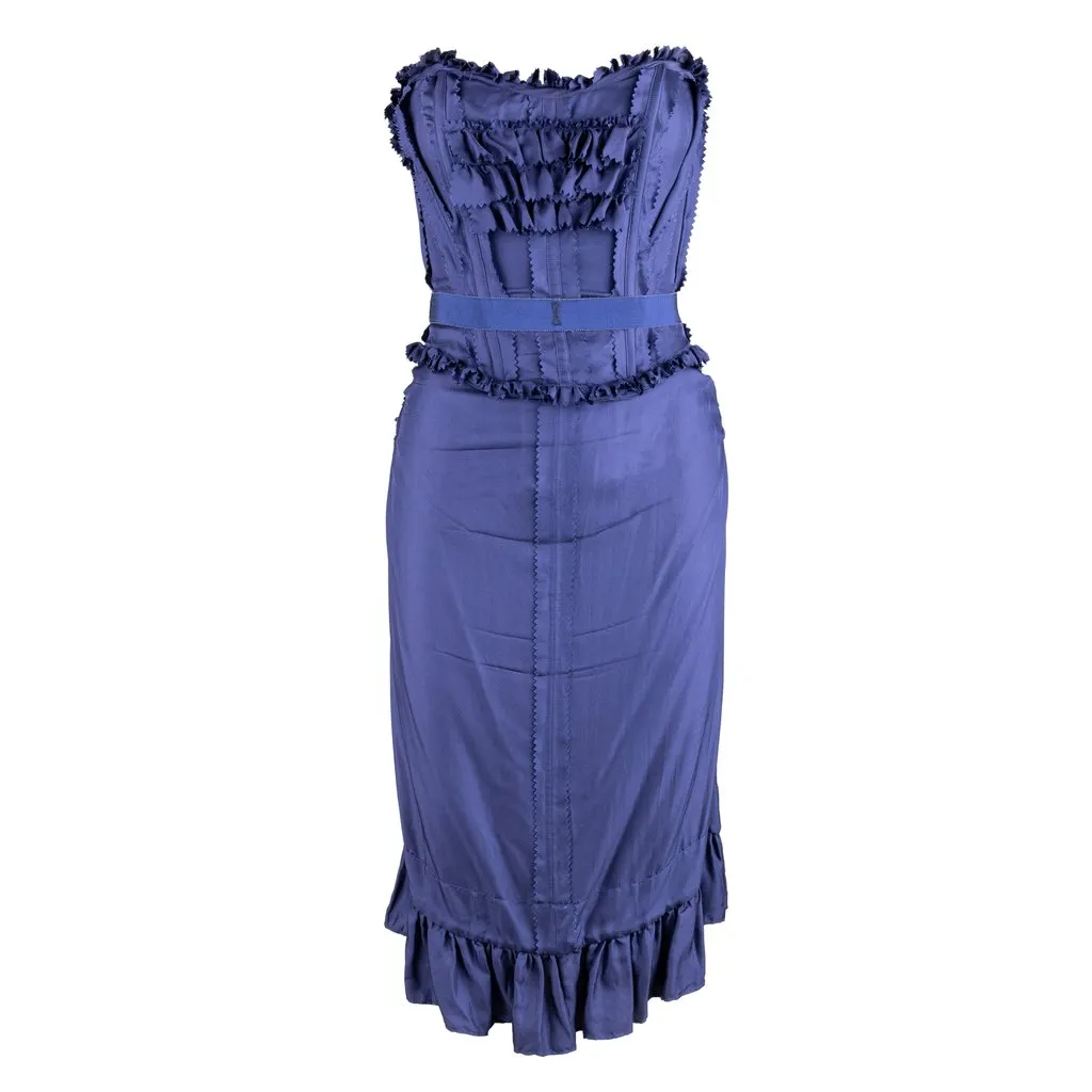 Moschino Ruffled Corset Dress - '10s Red Silk Good - Front View