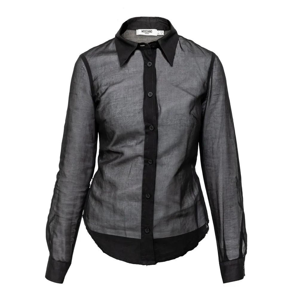 Moschino Jeans Sheer Cotton Shirt - '10s Black Cotton Good - Front View