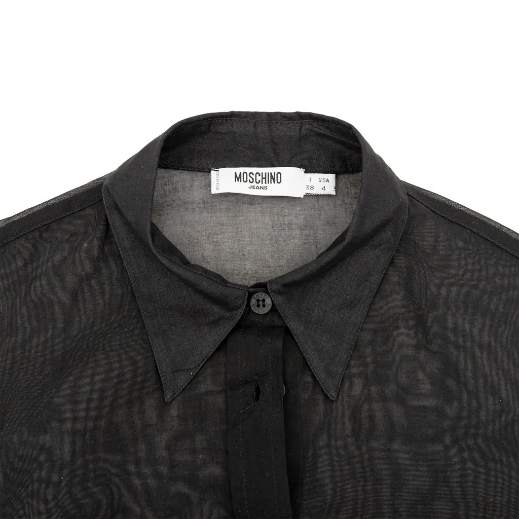 Moschino Jeans Sheer Cotton Shirt - '10s Black Cotton Good - Inside View