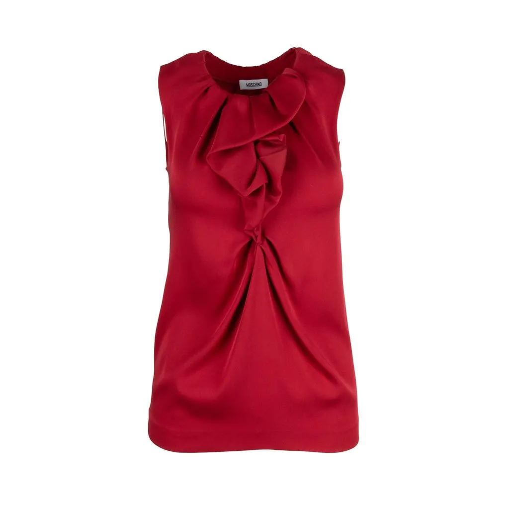 Moschino Ruffle Neck Top - '00s MultiColor Silk Good - Front View