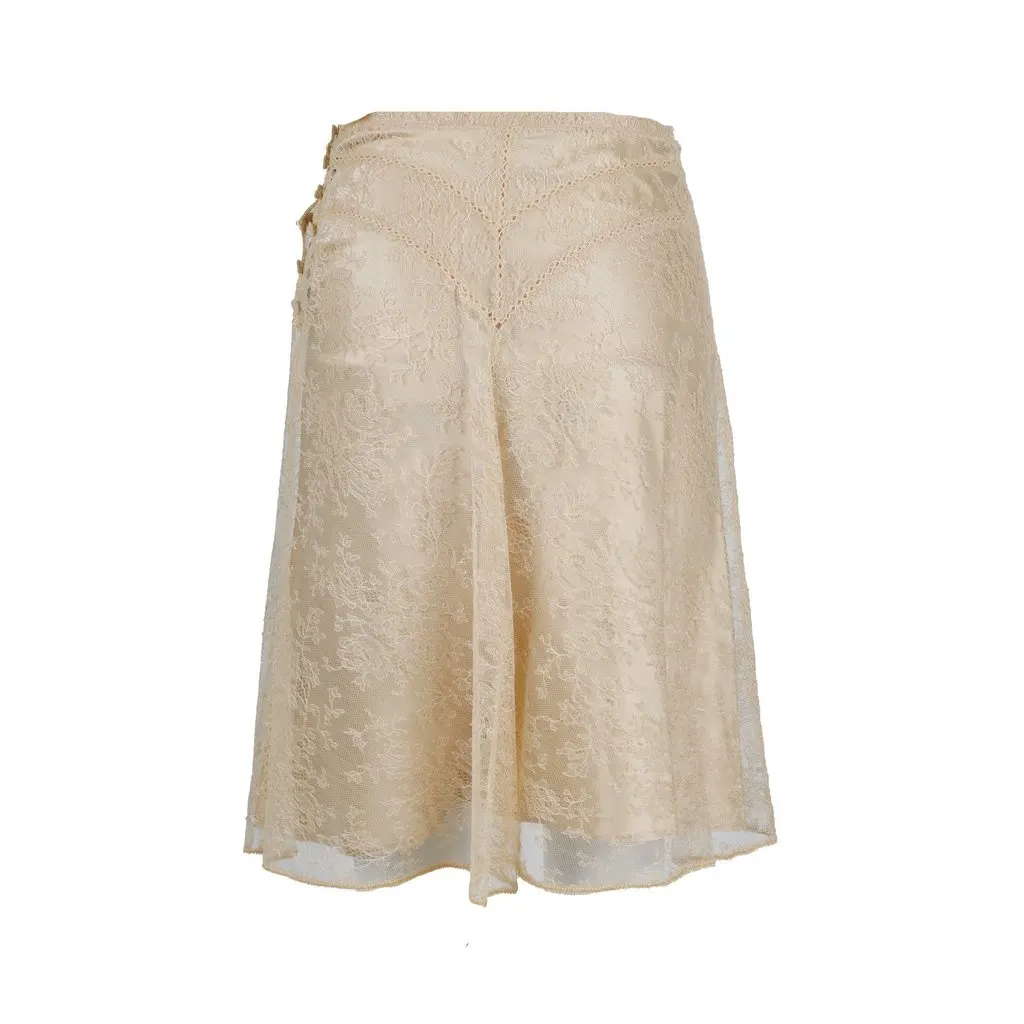 Moschino Lace A-line Skirt - '10s Beige Lace Good - Back View