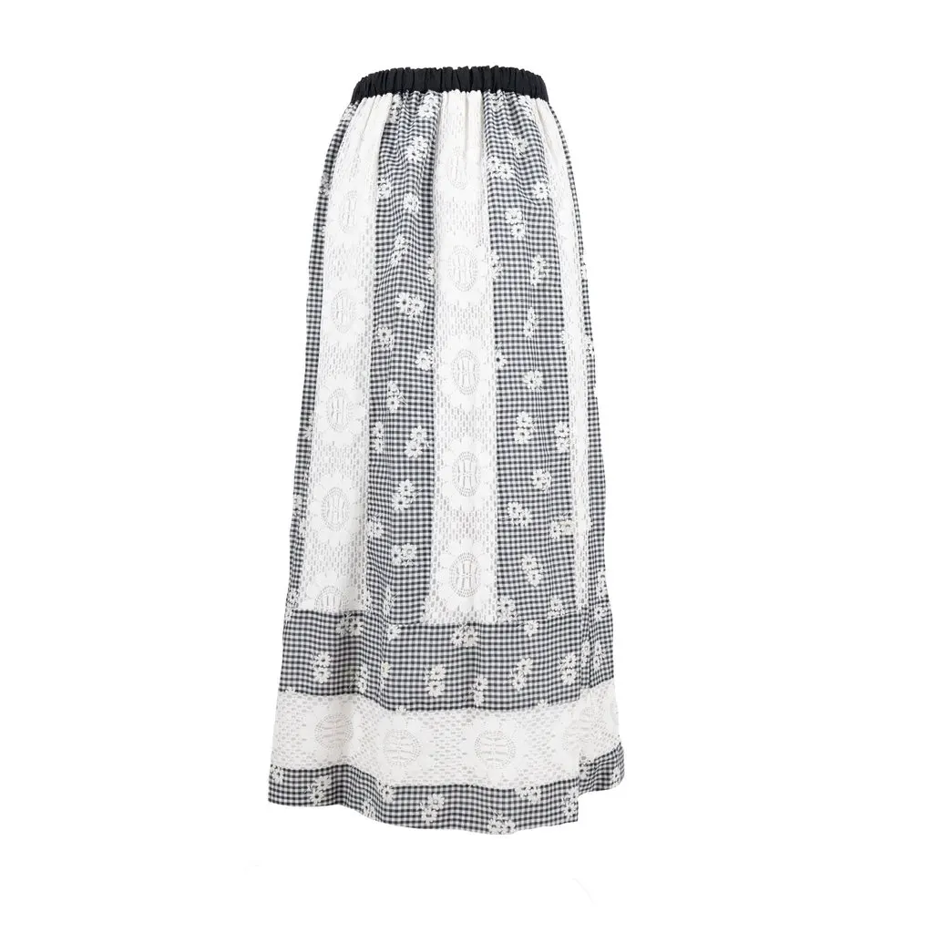 Unsigned Vintage Cotton Long Skirt - '70s Black Cotton Good - Back View