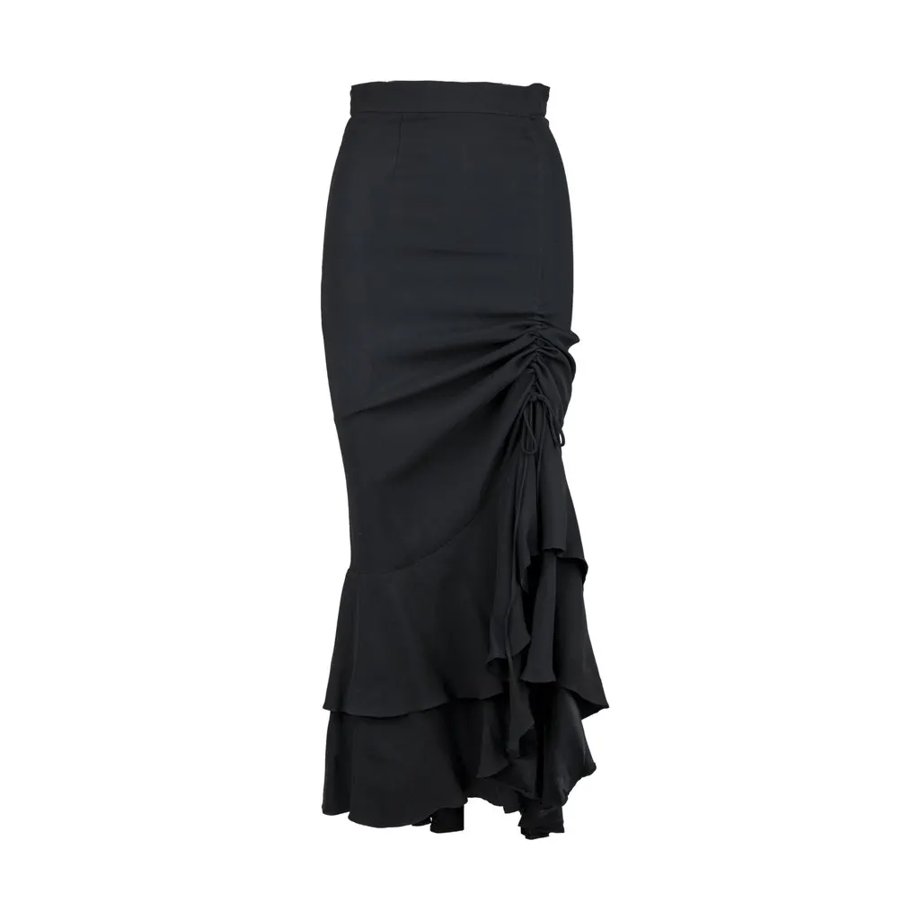 Moschino Couture Layered Ruched Long Skirt - '90s Red Silk Good - Front View