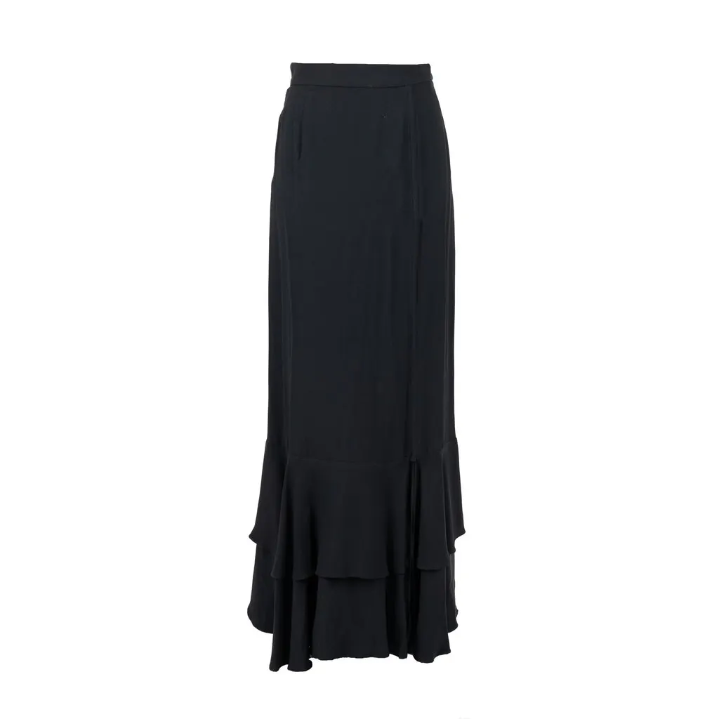 Moschino Couture Layered Ruched Long Skirt - '90s Red Silk Good - Back View