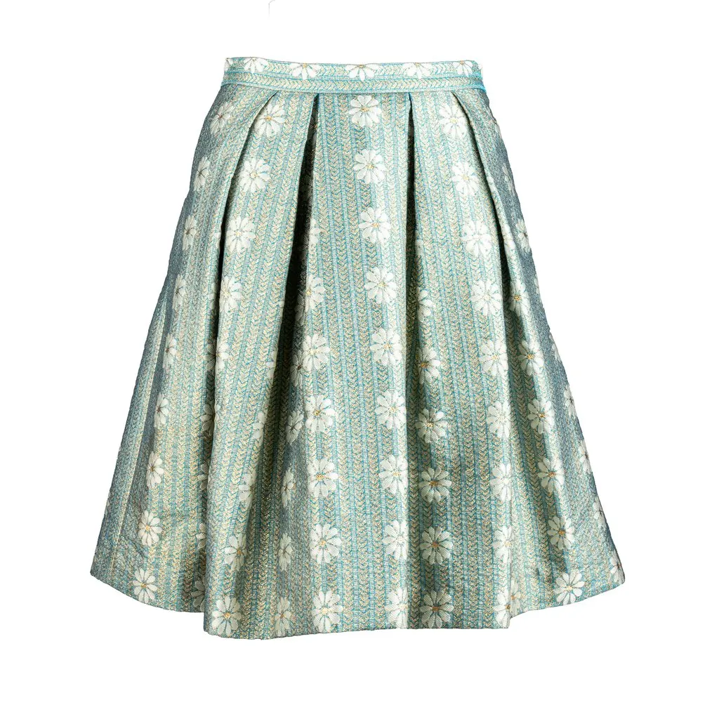 Valentino Jacquard Pleated Mini A-Line Skirt - '10s Red Canvas Good - Front View