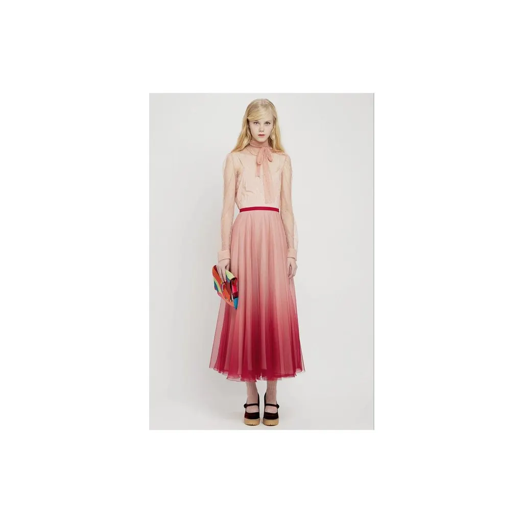 Valentino Red Valentino Ombre Tulle A-line Skirt - '10s Red Good - Back View
