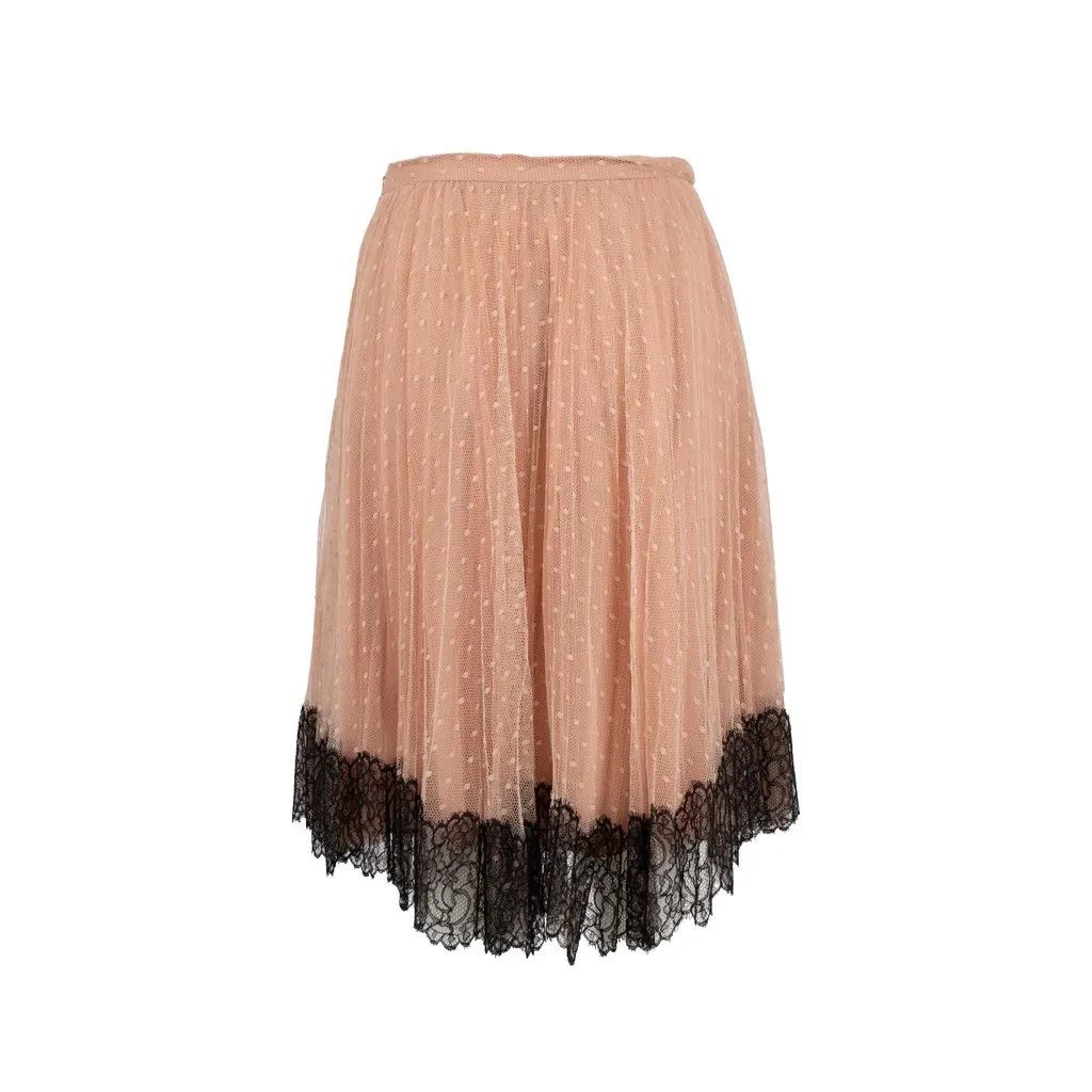 Valentino Lace Trimmed Tulle Skirt - '10s Red Lace Good - Front View