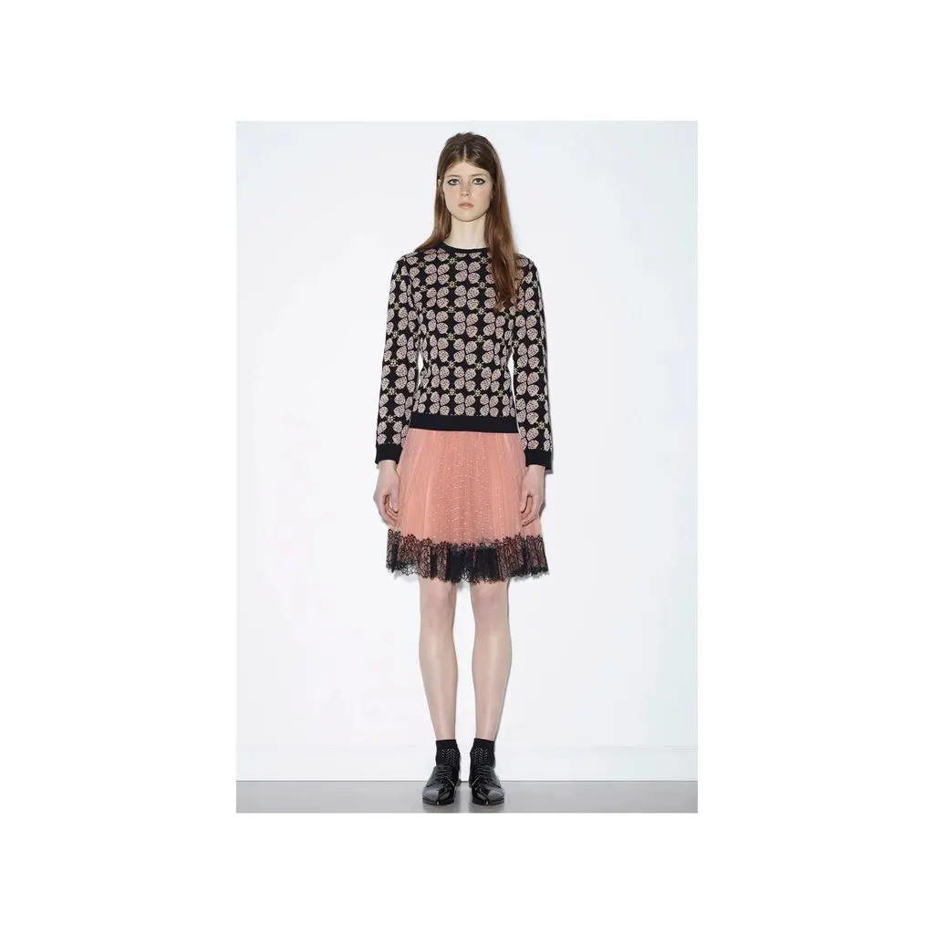 Valentino Lace Trimmed Tulle Skirt - '10s Red Lace Good - Back View
