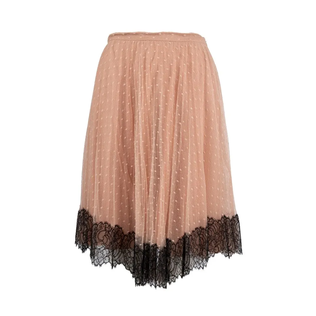 Valentino Lace Trimmed Tulle Skirt - '10s Red Lace Good - Inside View